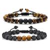 Men's Tiger Eye & Lava Stone Woven Bracelet - Handmade Jewelry Gift, 8mm Black Agate Beads