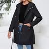 BITCED Women's Spring/Autumn Hooded Water-Resistant Jacket with Belted Waist Lightweight Casual Oversized Trench Coat