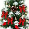 6pcs, Christmas Tree Top Decoration Pendant, Large Bow Diy Velvet Cloth Cuffed Ribbon, Holiday Party Decoration, Holiday Party Gift