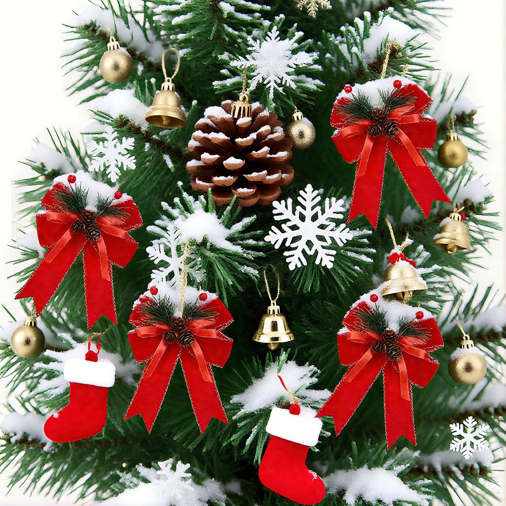 6pcs, Christmas Tree Top Decoration Pendant, Large Bow Diy Velvet Cloth Cuffed Ribbon, Holiday Party Decoration, Holiday Party Gift