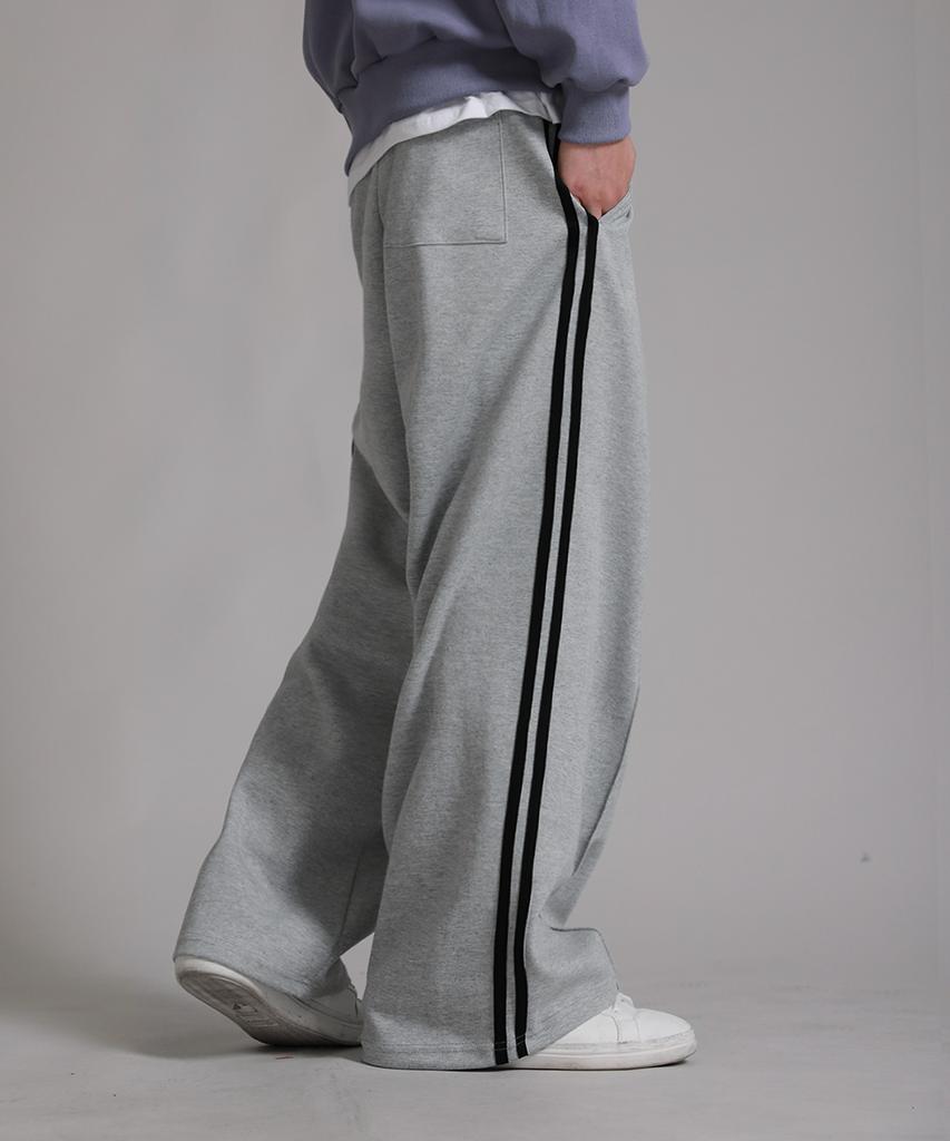 LIKE THE MOST Training Pinstripe Track Wide Pants_Gray