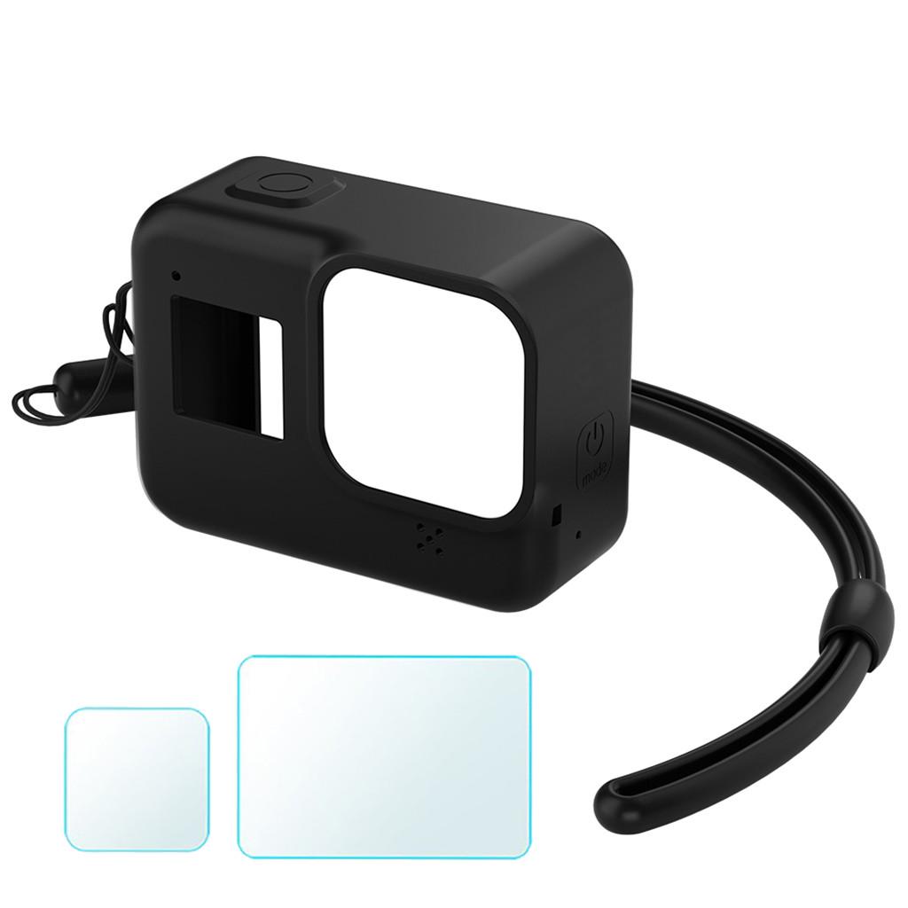 Soft Silicone Protective Housing Cover Case+Tempered film for Go-pro 8 Black