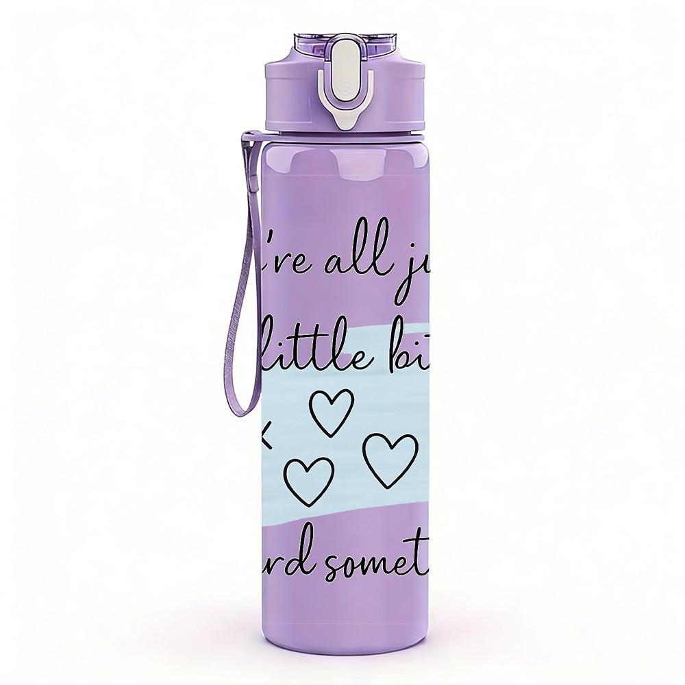 1PC Wind Heart Quote 750ml Color Plastic Sports Water Bottle Leakproof Flip Straw Lid Suitable for Sports Office Home Use