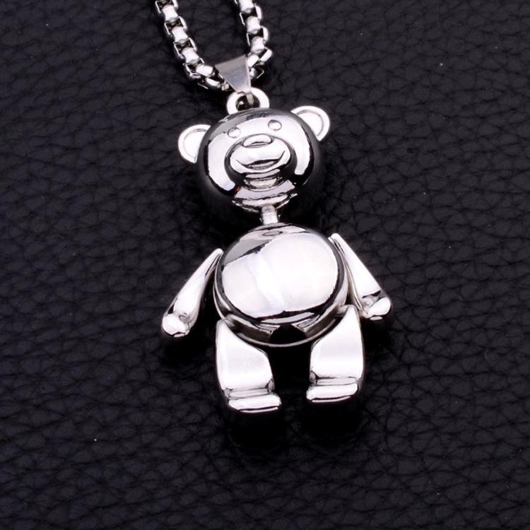 Unisex Children s Hip Hop Little Bear Necklace: Silver Titanium Steel Pendant, Korean Style Niche Design Versatile Jewelry