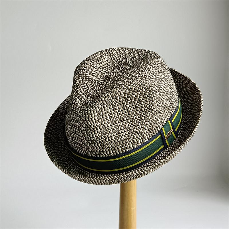 Men's Pork Pie Hat Vintage British Trilby Straw Hat Fedora Breathable Beach Sun Hat Handwoven Straw Panama Hat Cuban Travel Cap