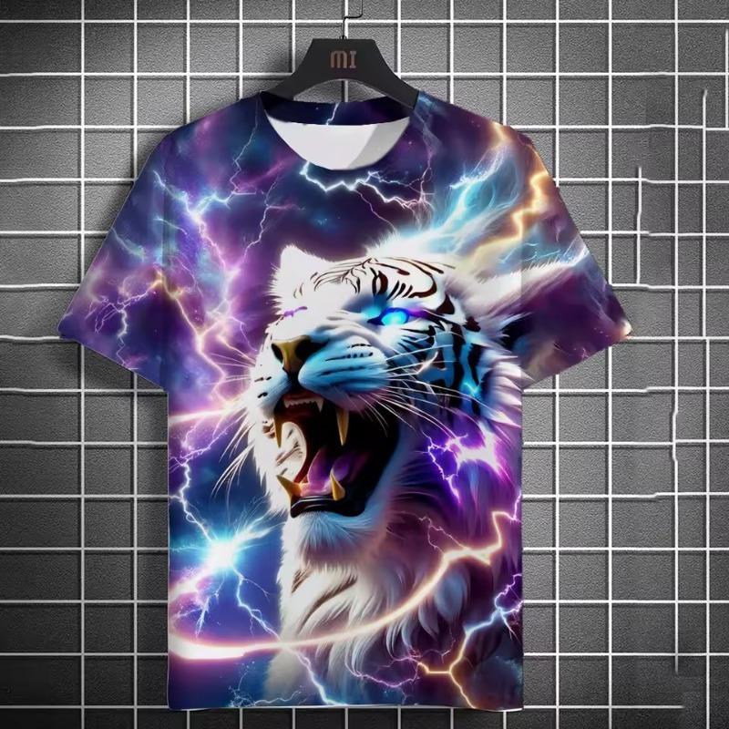 Animal Men's T-shirt 3d Tiger Print Men's Tops Casual Short Sleeve Simple T-shirt Summer Round Neck T-shirt Men's Ultra Clothing