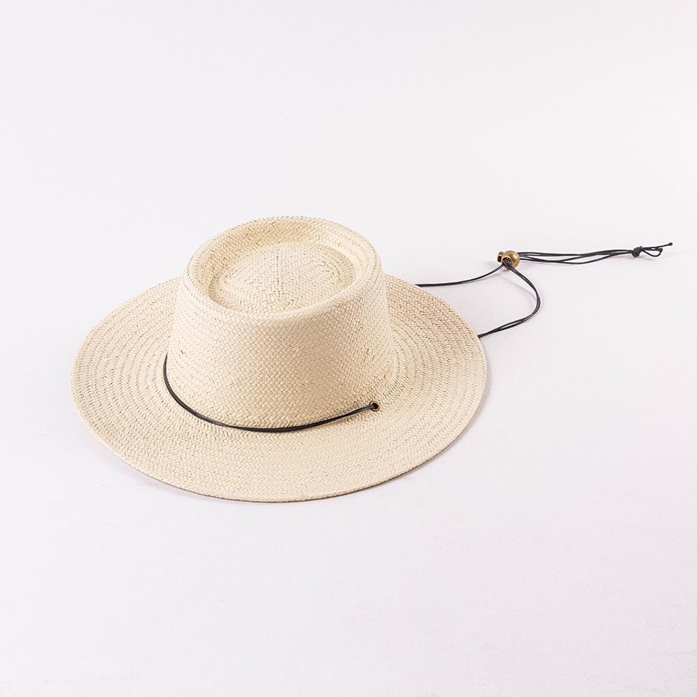 Pring Summer New Trend Round High Top with Straps Wide Brim Sun Straw Hat  Beach Hat