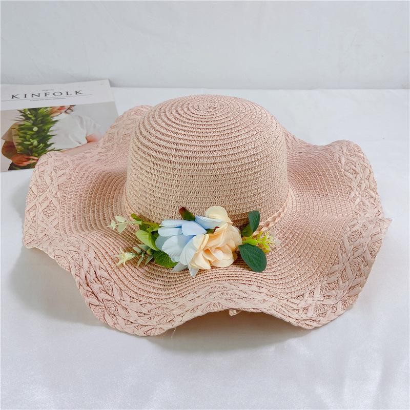 Straw hat female summer small fresh flower seaside beach hat twist edge sun hat sun protection sun hat