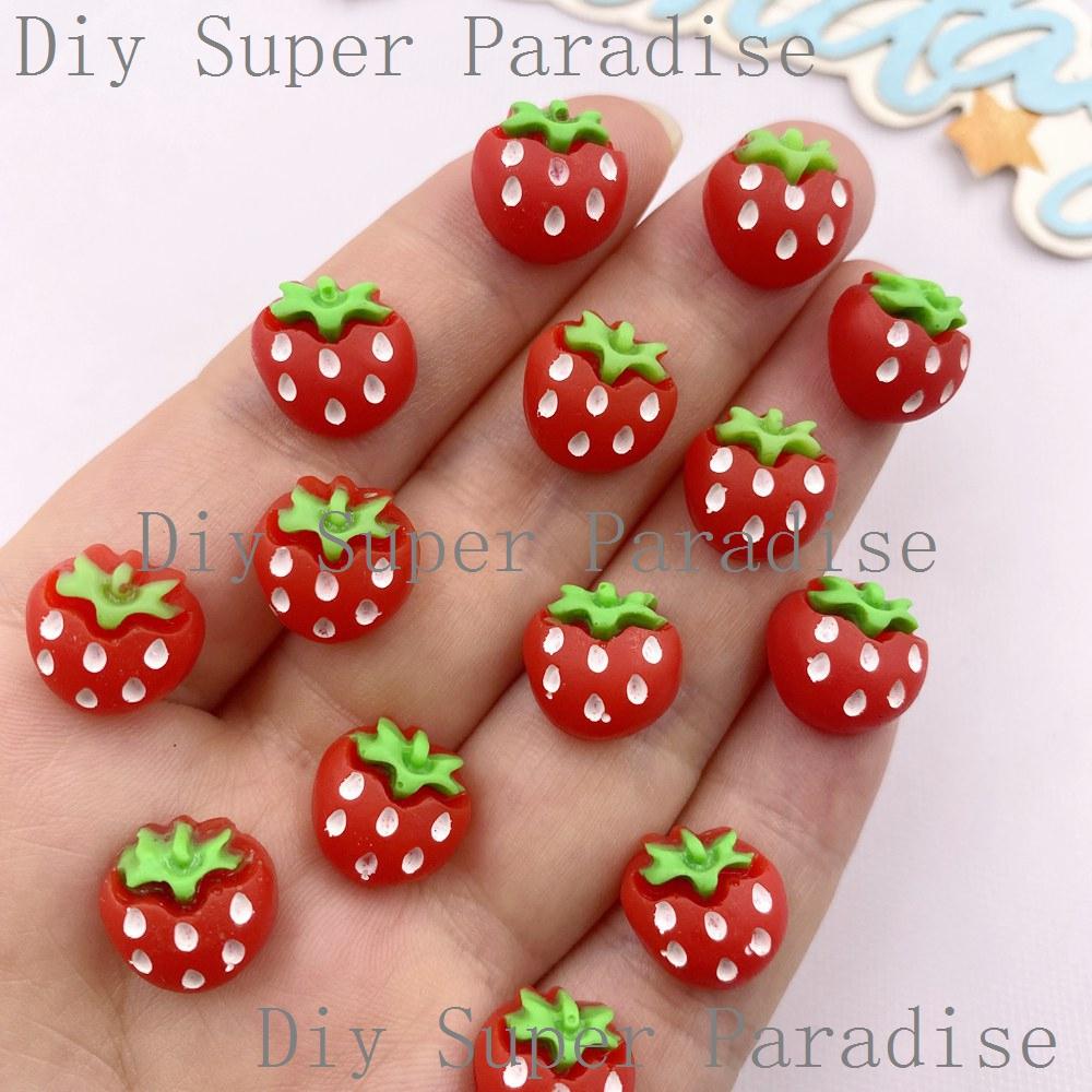 30PCS Resin Kawaii Colorful Mini Red Watermelon Strawberry Figurine Flatback Stone Decor Scrapbook DIY Bow Jewelry Making Crafts