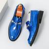 Thick Bottom New Pointed Gold Silver Blue Wedding Metal Button Leather Shoes for Men Casual Loafers Homecoming Dress Footwear