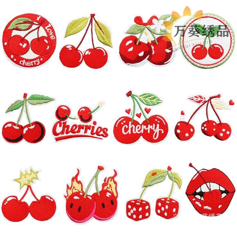 New Fruit Embroidery Cloth Sticker, Clothes Bag Decoration Patch Sticker, Cherry Small Mouth Computer Embroidery Stamp, Ironing