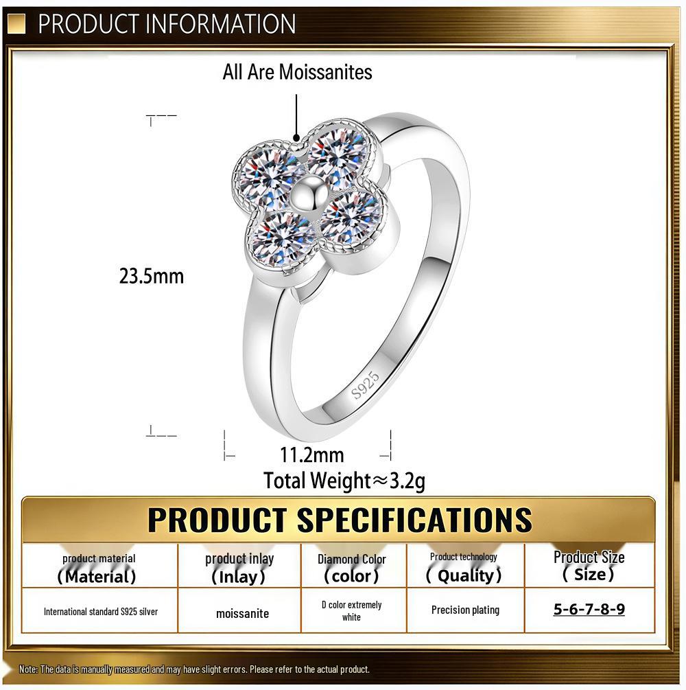 Multi-Color Four-Leaf Clover S925 Sterling Silver Ring for Women – Light Luxury, Enhances Skin Tone, High-End Feel.