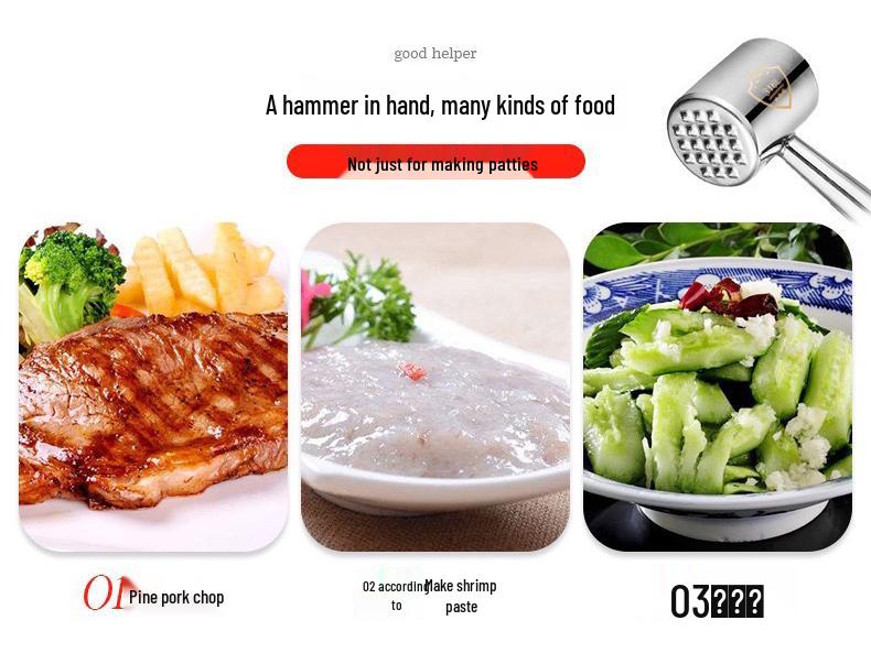 Doppelseitiger Fleischklopferhammer aus Edelstahl für Steaks