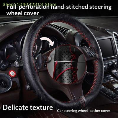 Hand Sewn Car Steering Wheel Protective Anti Slip Universal Suitable 38cm Elastic Band Texture Decor Cover Leather Breathable