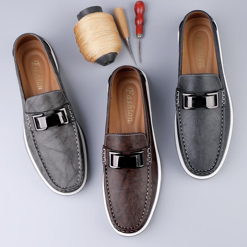 Fashion Summer All-match Casual Footwear Mens Fashion Genuine Leather Shoes Wedding Business Dress Loafers Men Breathable Driving Shoes