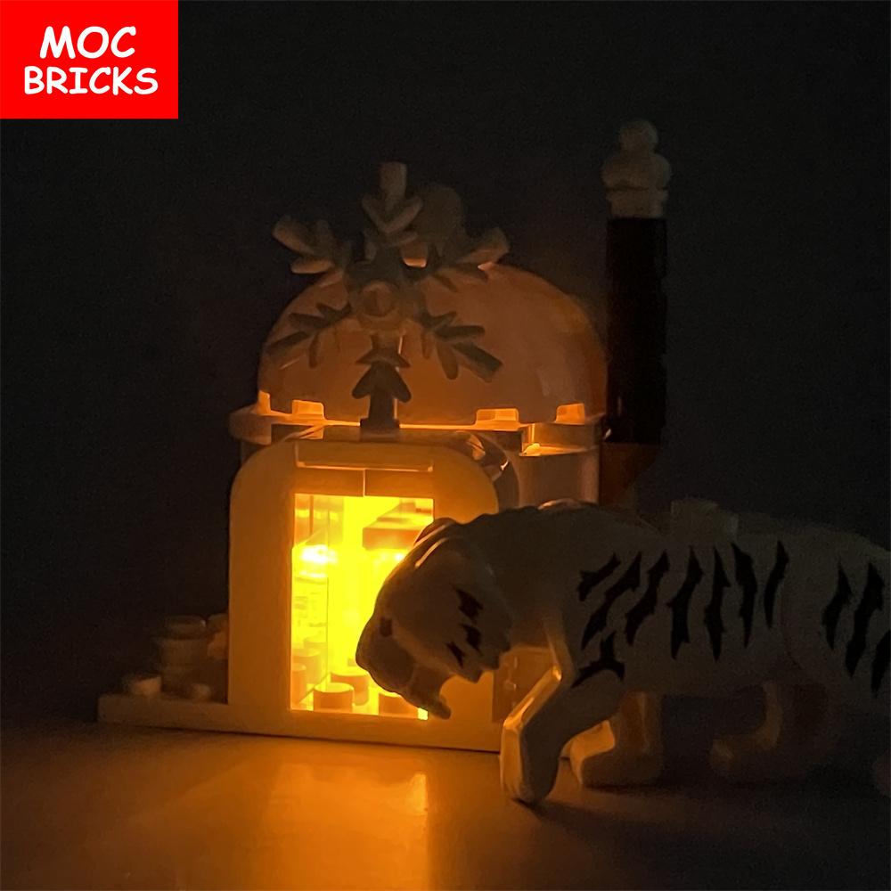 Set  MOC Bricks Igloo Luminous House Famous City Architecture View Ice and Snow Educational Building Block Christmas Gifts