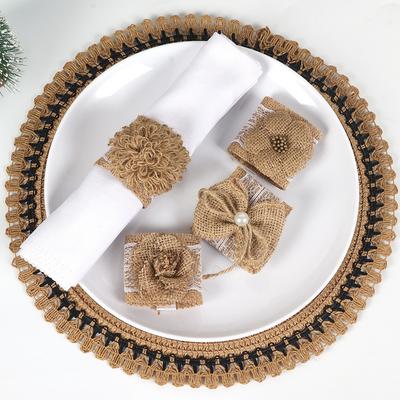 4 Peças Argola de Guardanapo de Juta DIY Fivela de Guardanapo Flor Laço Criativa Suprimentos para Hotel Casamento Guardanapo Feito à Mão Decoração de Mesa de Natal