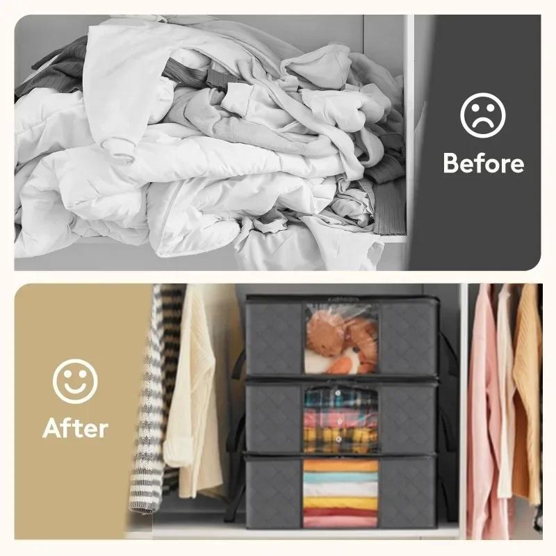 Closet Organizers and Storages Clothes Storage Bag Blanket Storage Foldable Storages Bin Sturdy Sewn By 3 Layers Fabrics with Re