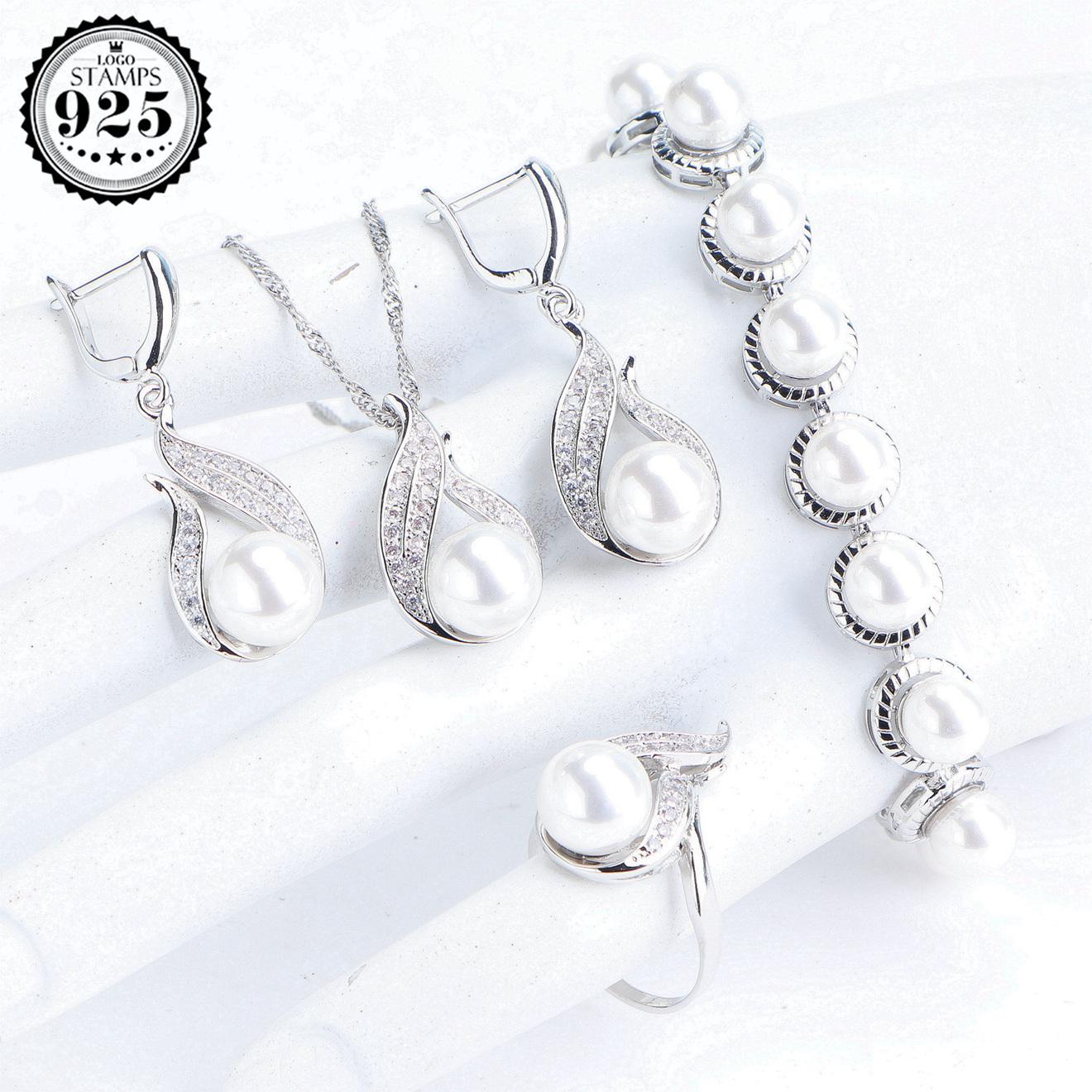 

Свадебный комплект ювелирных изделий из жемчуга серебряного цвета для свадьбы женщин 10 белый