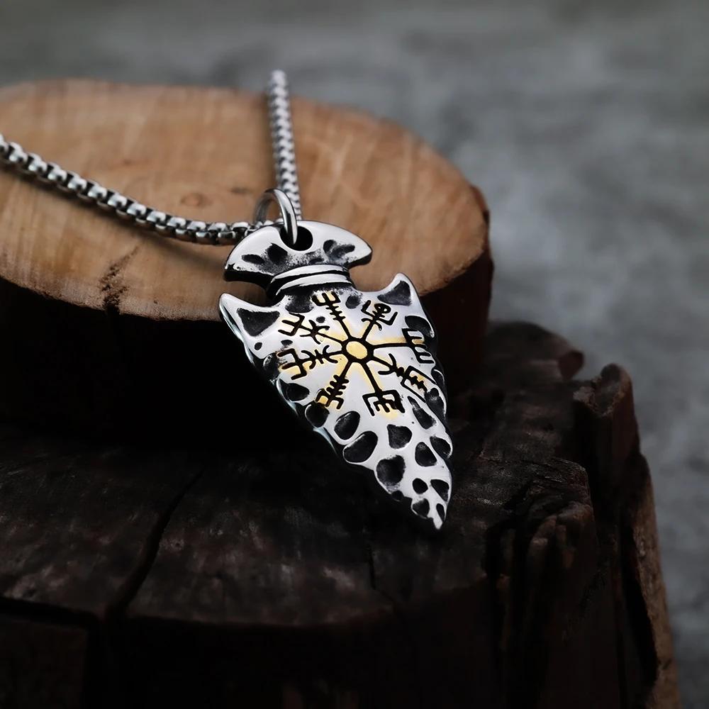 

European and American style Viking shield rune personalized men s pendant necklace holiday gift box titanium steel jewelry