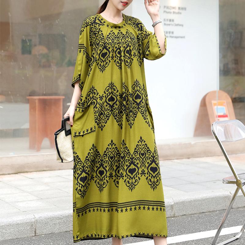 Women's Plus Size Boho Printed Maxi Dress – Oversized Summer Dresses with Pockets
