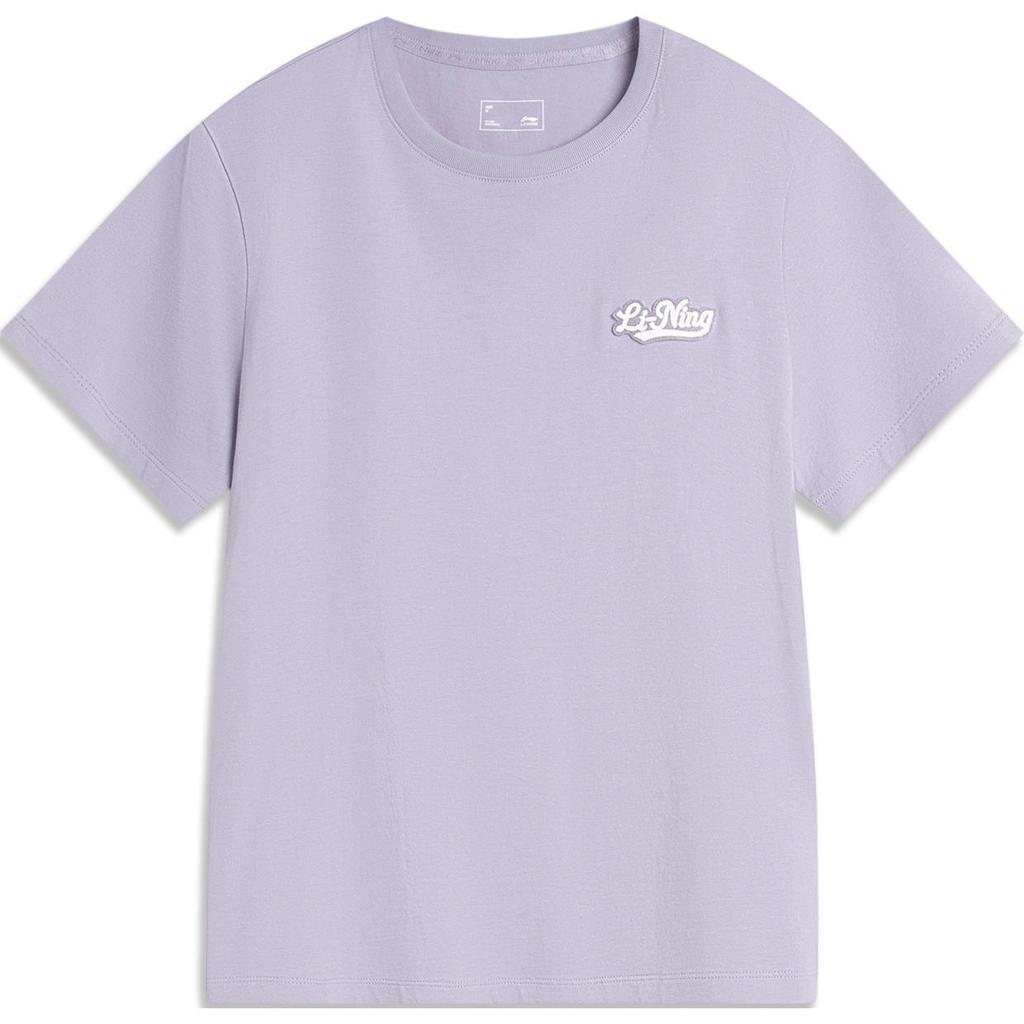 Li Ning Sports Lifestyle Series Letter Casual Breathable Comfortable Knitted Short Sleeve T-Shirt Women T-Shirts Sea-Salt-Purple AHSU530-2