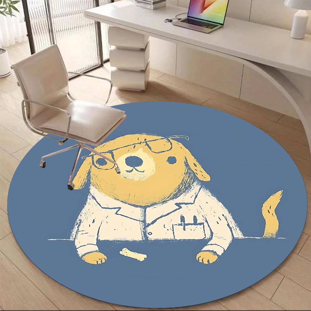 1pc Doggie Labcoat Office Round Area Rug, Under Office Chairs Bedroom Living Room Home Decor, Room Deco
