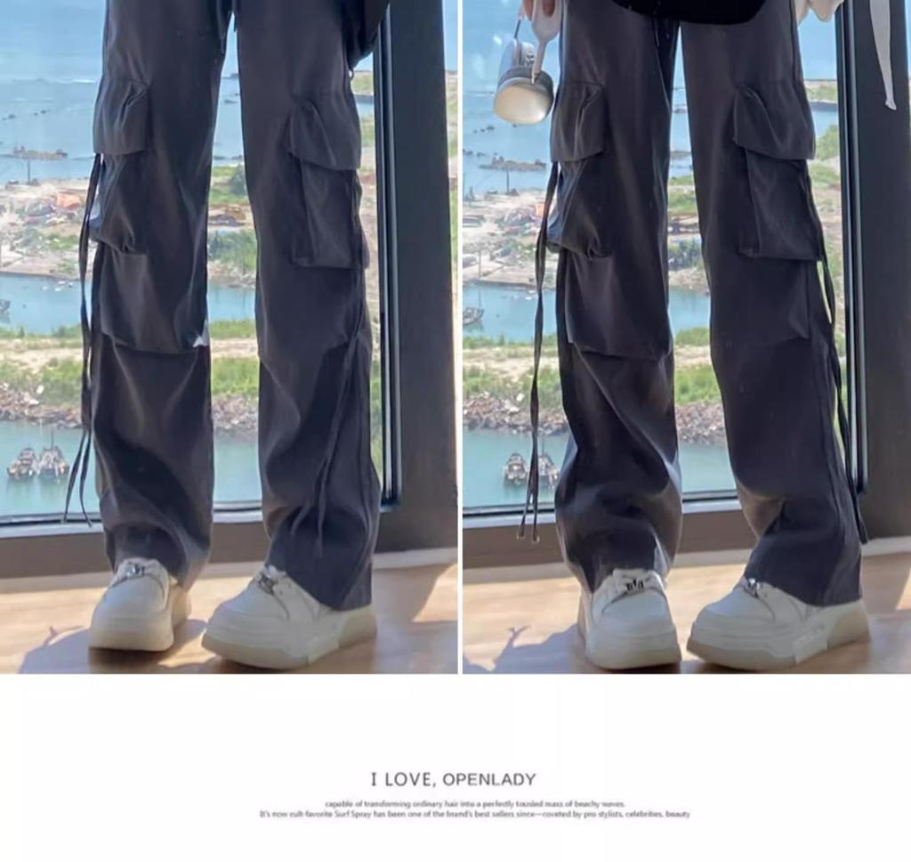 2025 Women's Petite Pink High-Waist Cargo Parachute Pants - Summer Casual Wide-Leg Drape Style