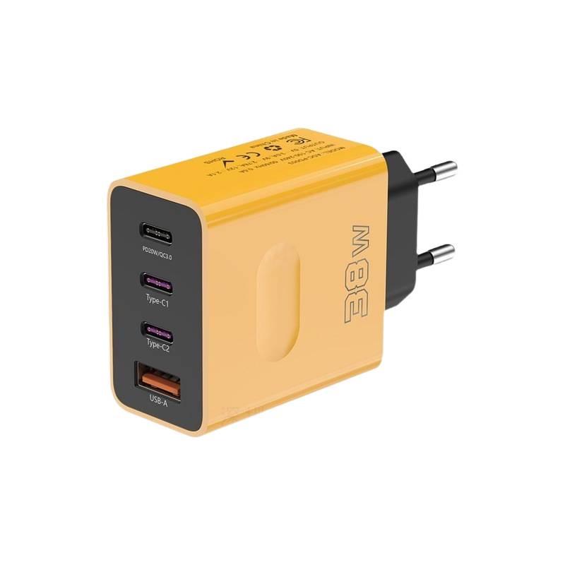 38W Multi-Port Travel Charger with 3 Type-C & 1 USB, EU/UK Plug, 3PD Fast Charging