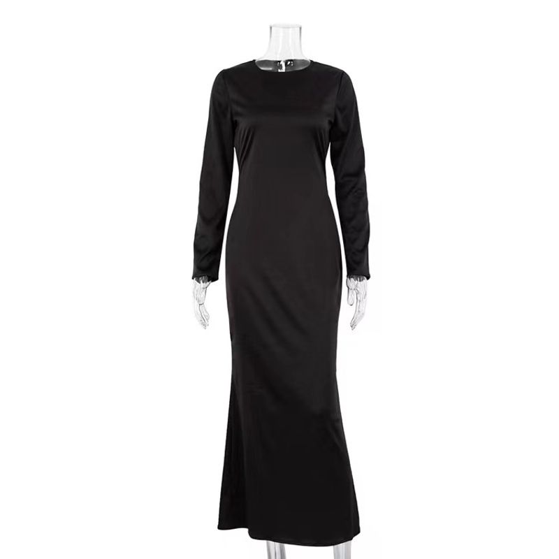 

Мода Ветер Новое поступление Драпировка круглый вырез Высокая талия Модное платье круглый вырез Платье с высокой талией Black S