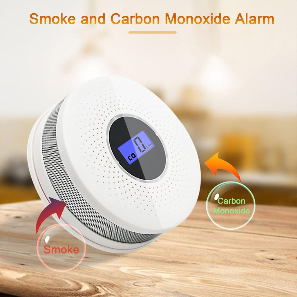 Smoke and Carbon Monoxide Alarm Smoke Detector Carbon Monoxide Detector Powered by Battery with LCD Display Voice Warning
