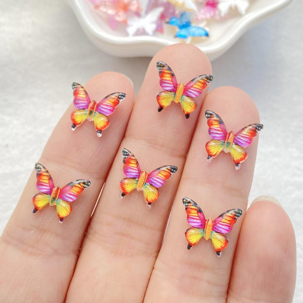 50Pcs Cute Mini Cartoon Colorful Butterflies Nail Art Resin Designer Charms Diy Craft For Nail 3D Decorations Jewelry