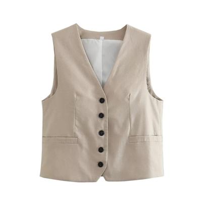 Willshela Women Fashion Solid Single Breasted Vest Waistcoat Vintage V-Neck Sleeveless Female Chic Lady Tank Tops