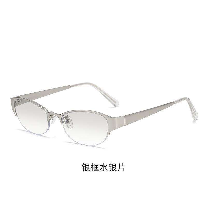

Metal old money wind cat eye half frame water silver asian antique hot girl sunglasses round face thin sunglasses