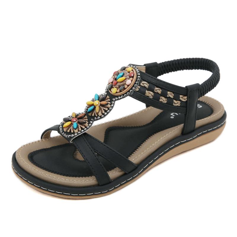 Bohemian National Style Versatile Fashion Trend Flat Sandals For Women's Elastic Straps Lightweight And Comfortable Sandals