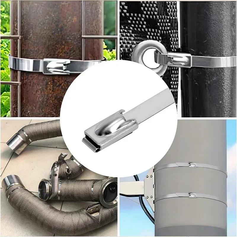 Metal Cable Ties Stainless Steel Self Locking Fastening Rings Heavy Duty Cables Tie Strap Exhaust Wrap Organizer For Home Office