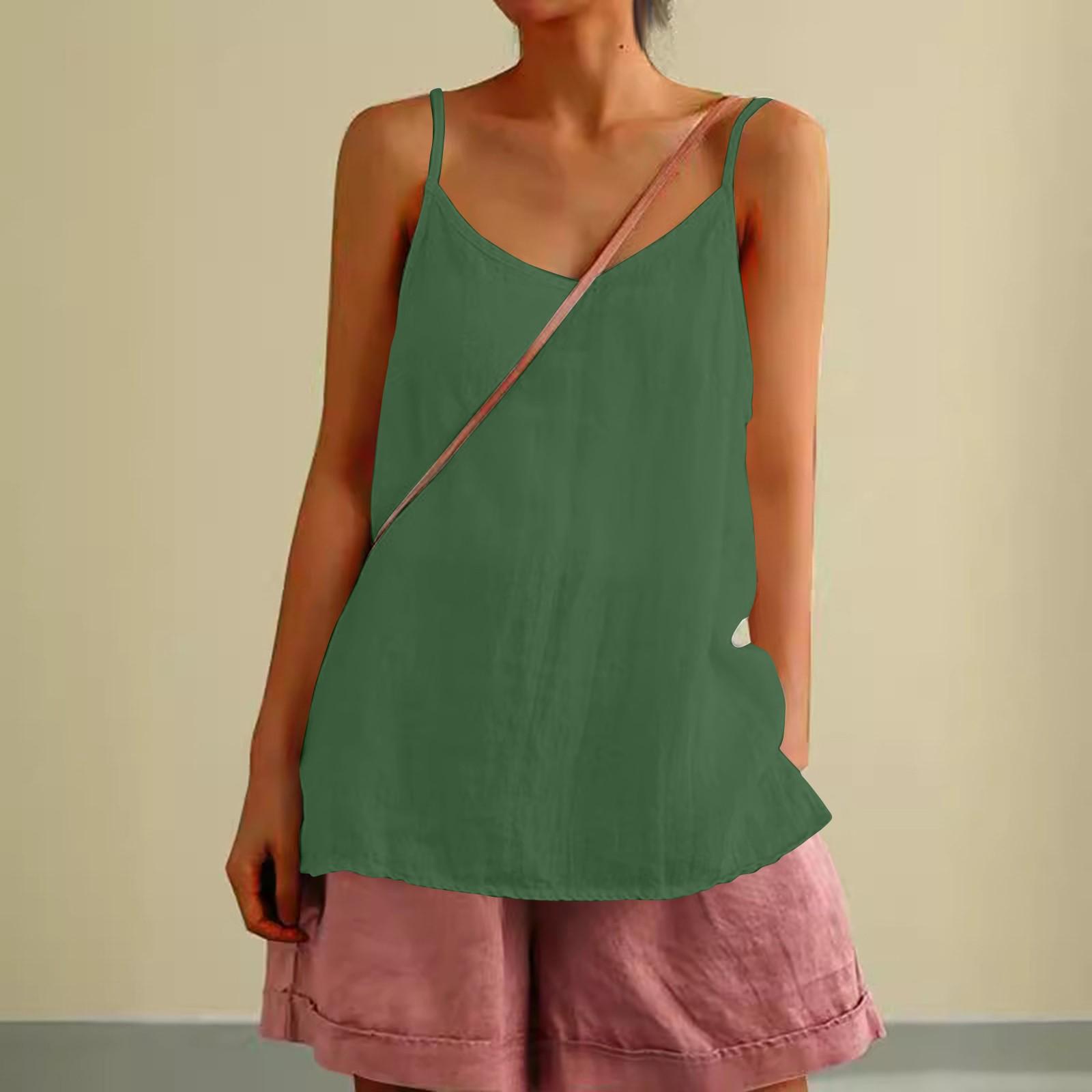 

Женский однотонный топ из хлопка и льна, свободный, без рукавов, универсальный, с подкладкой XXL зелёный