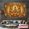 2D Flat Hindu God Ganesha Tapestry with Golden Ornaments and Flowers for Spiritual Meditation Space