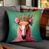 2D Flat-Royal Pink Flamingo Crown Rose Throw Pillow Cover Vintage Teal Luxury Decorative Cushion Case For Home Bedroom