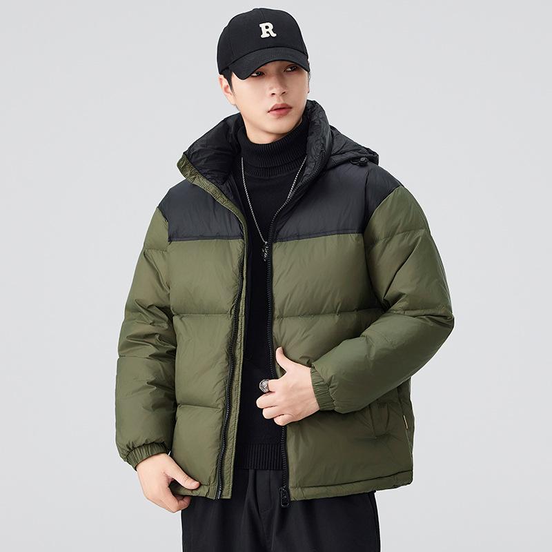 Men's Trendy Color Block Down Puffer Jacket - Light Luxury, Warm, Hooded, Casual Winter Wear
