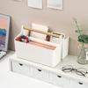 Desktop Compartment Storage Box Stationery Organizing Watercolor Brush Remote Control Storage Box with Wooden Handel