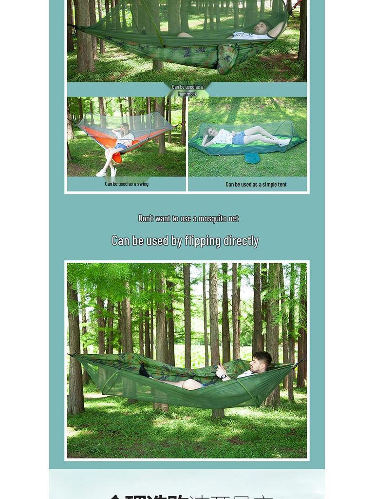 Quick-Open Mosquito-Proof Outdoor Hammock: Encrypted Mesh Parachute Nylon with Mosquito Net for Single/Double Camping