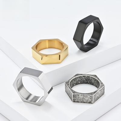 Kalter Neutraler Stil Titanstahl Sechseckiger Glatter Gravierter Ring für Herren Modischer Nischen Personalisierter Edelstahlring