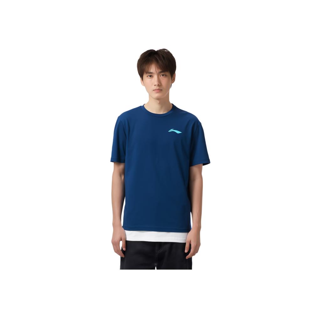 Li Ning Badminton Series Solid Color Round Neck Pullover Short Sleeve T-Shirt Unisex Tops Navy-Blue AHST347-4