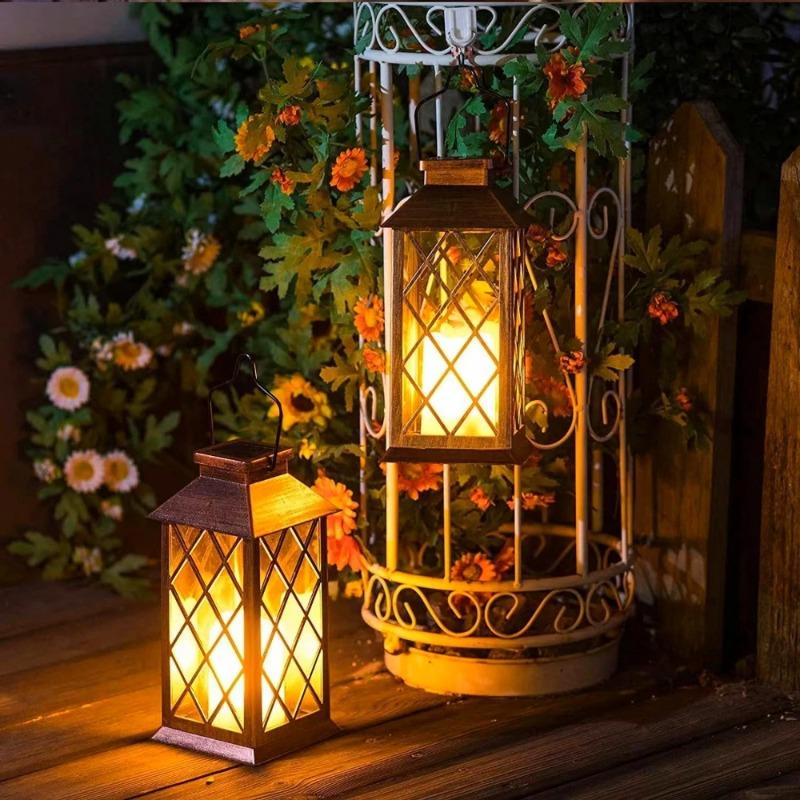 Solar Powered Hanging Lantern, Vintage Flickering Flame Candle Light, IP65 Waterproof for Garden Patio Yard Decor