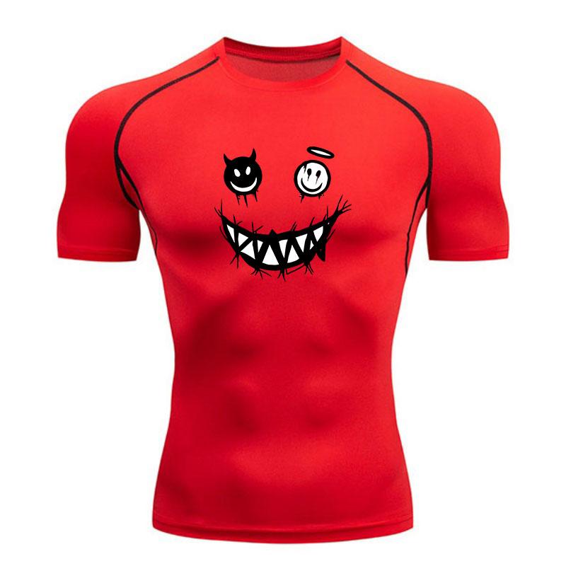 Men's Compression Athletic T-Shirt, Demon Angel Smiley Print