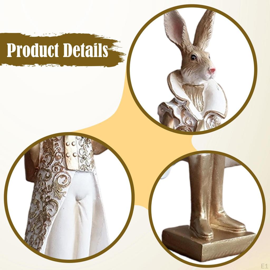 Rabbit Sculpture Animal Bunny Figurine Resin Statue Table Ornament with Smooth Edge