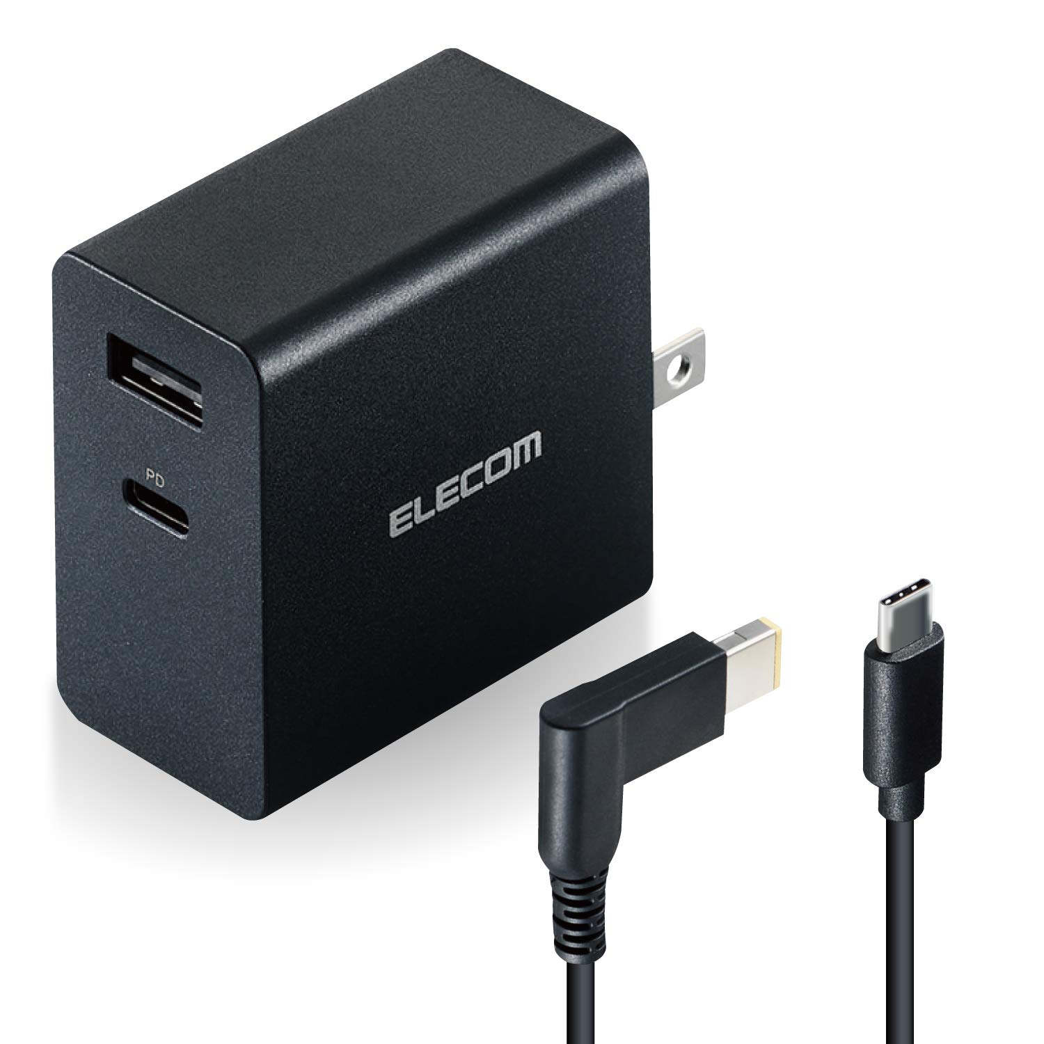 

ELECOM Laptop AC PD 1 1 Female GaN Connector Cable Adapter, Compatible, 52.5W, Type-C Port, USB-A Port, (Gallium Nitride) C-to-Square Included, 2m, чорний