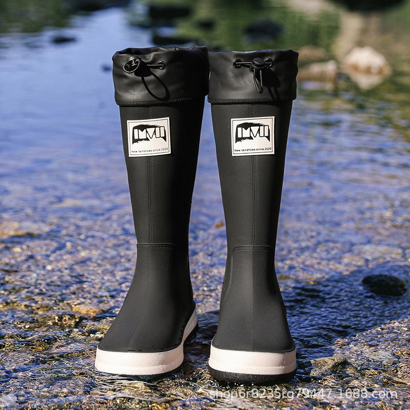 Rain shoes men and women wear fashionable and versatile outdoor waterproof and non-slip rain boots thickened velvet glue shoes
