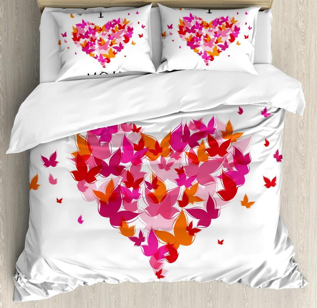 Liebesherz Bettbezug Set Romantisches Thema Herzförmige Bettdecke Königliche Größe Volle Größe Für Kind Paar Liebhaber Polyester Bettwäscheset